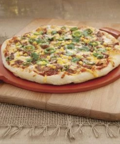 Pizzacraft Round Glazed Pizza Stone C/w Handles 14.5in Red